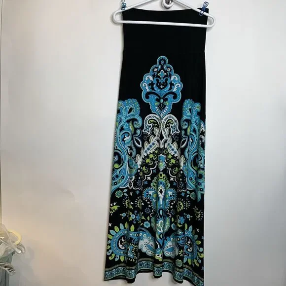 MSK Dress Womens Small Black blue green Strapless Paisley Print Floor Maxi - Picture 6 of 13